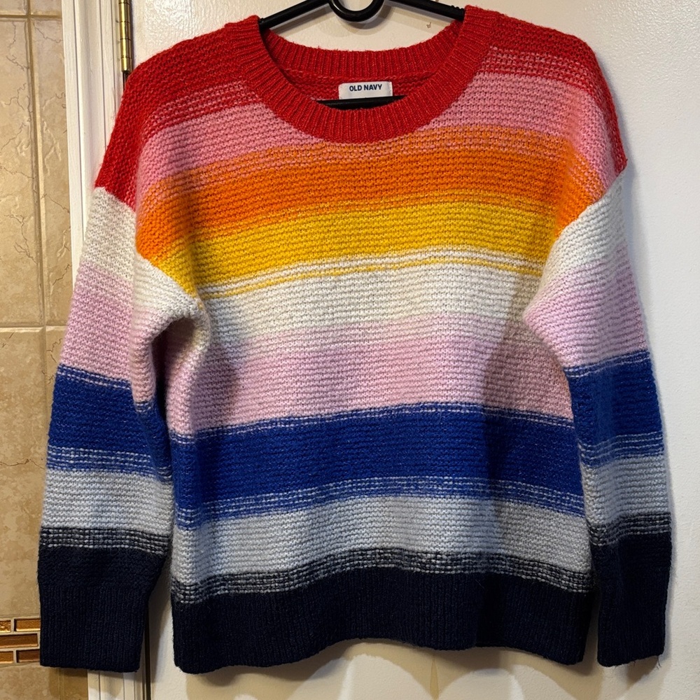 Old Navy Women's Colorful Striped Crew Neck Sweater